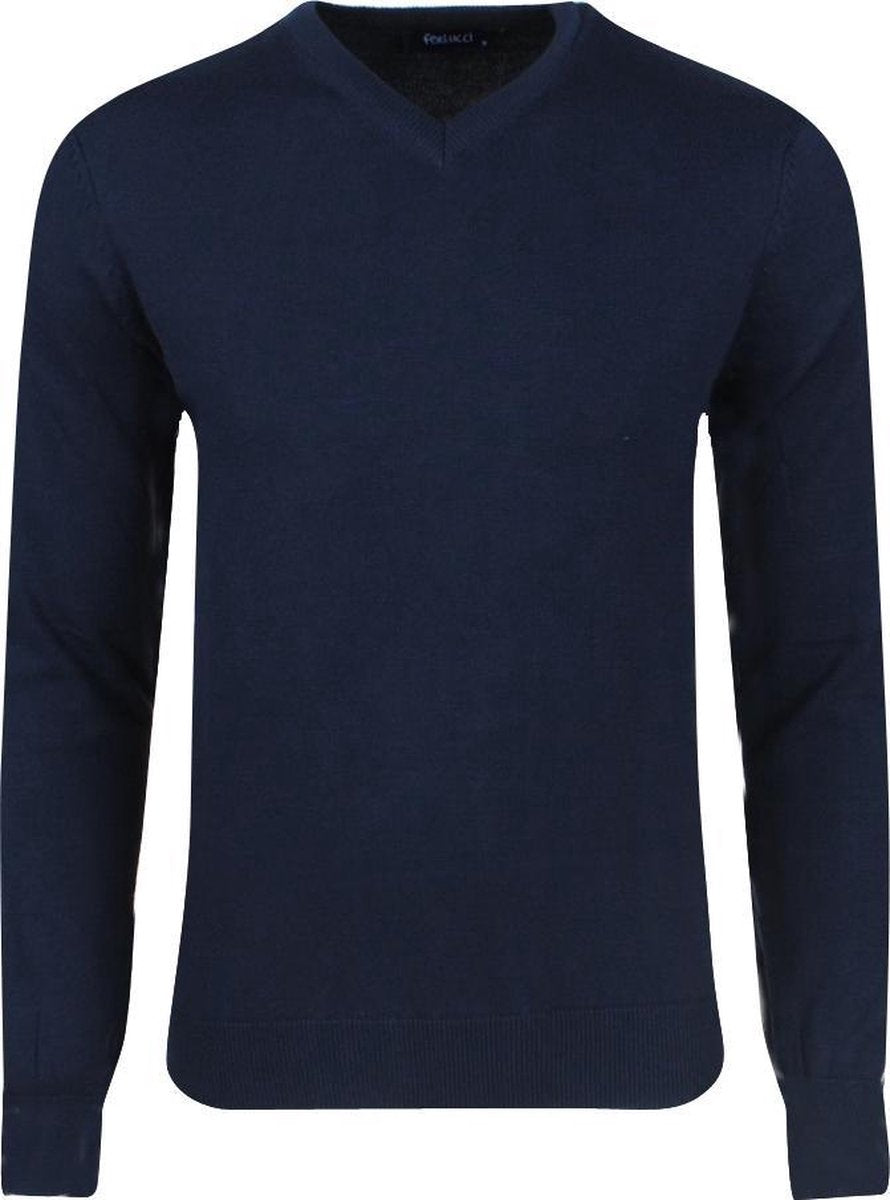 Ferlucci – Exclusieve Heren Trui met klassieke V-Hals – Navy