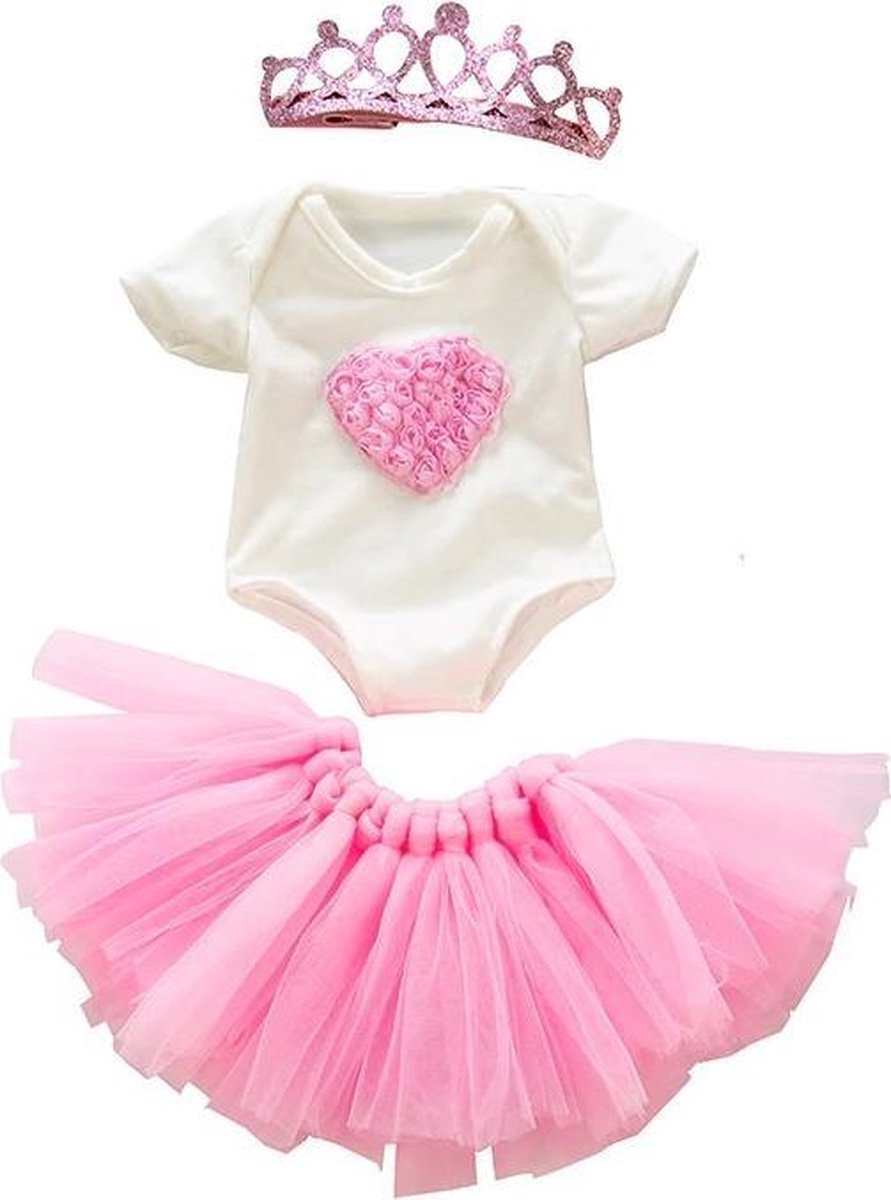Poppenkleding babypop of pop tot 43CM - Ballerina set: Rompertje met roze hart