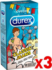 Durex Condooms Classic Jeans Belgische stijl - Condooms met extra glijmiddel - 3x 12 stuks Valuepack