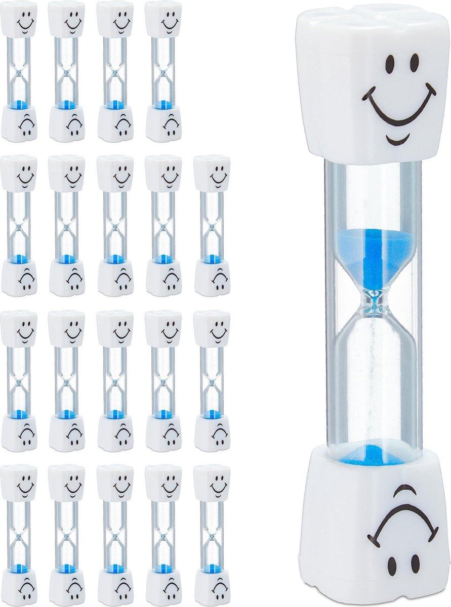 relaxdays 20x zandloper tanden poetsen - set - 3 minuten - zandlopertje kinderen - blauw