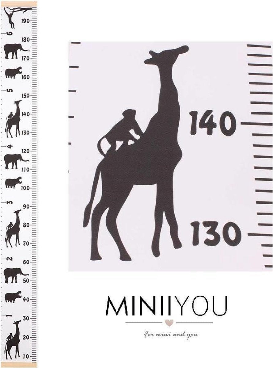 Groeimeter babykamer Savanne kinderkamer - Canvas meetlat kind - hout - 200x20 cm - Decoratie Meetlint - Wanddecoratie