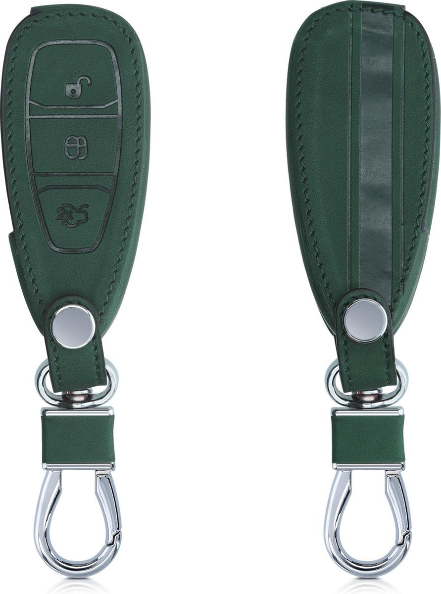 kwmobile autosleutelhoes voor Ford 3-knops autosleutel Keyless Go - beschermhoes van imitatieleer - Rallystrepen design - donkergroen