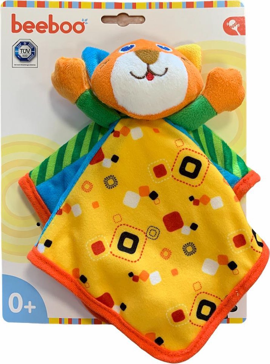 Beeboo - Knuffeldoekje met Bijtring en Rammelaar - Vanaf 0 Maanden - Kat Oranje