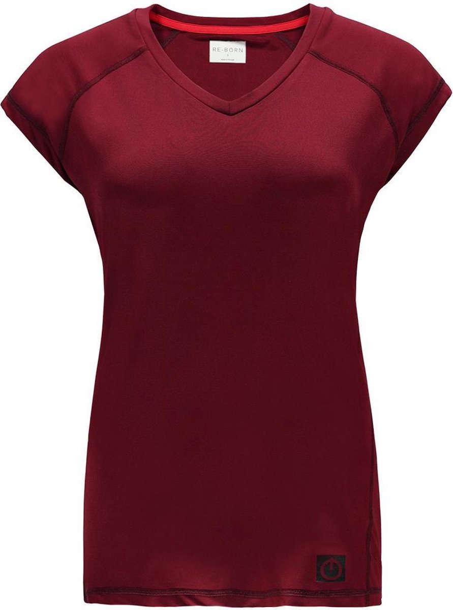 Re-Born V Nek T-shirt Kap Mouw Dames - Burgundy - Maat S