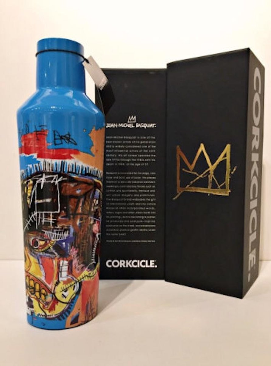 Corkcicle Canteen 475ml 16oz - Basquiat - Gloss Cyan - Blue Skull Roestvrijstaal - Waterfles en Thermosfles - 3wandig - 25uur koud en 12uur warm - BPA vrij - grote opening voor ijsklontjes