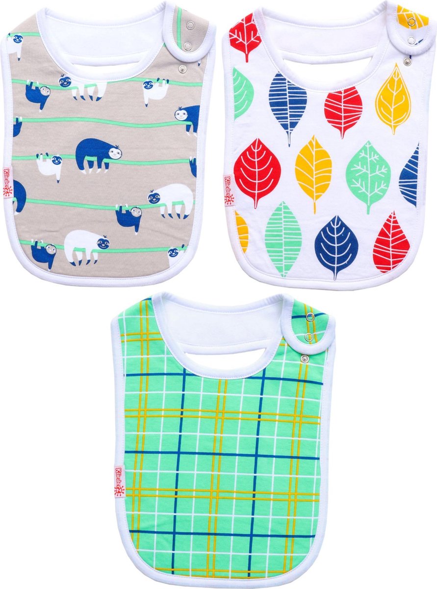 Baby slabbetjes KliederZ | Stoere eetslabben Jongens | 3 stuks slabbers Luiaard & Schotse print | FB06a