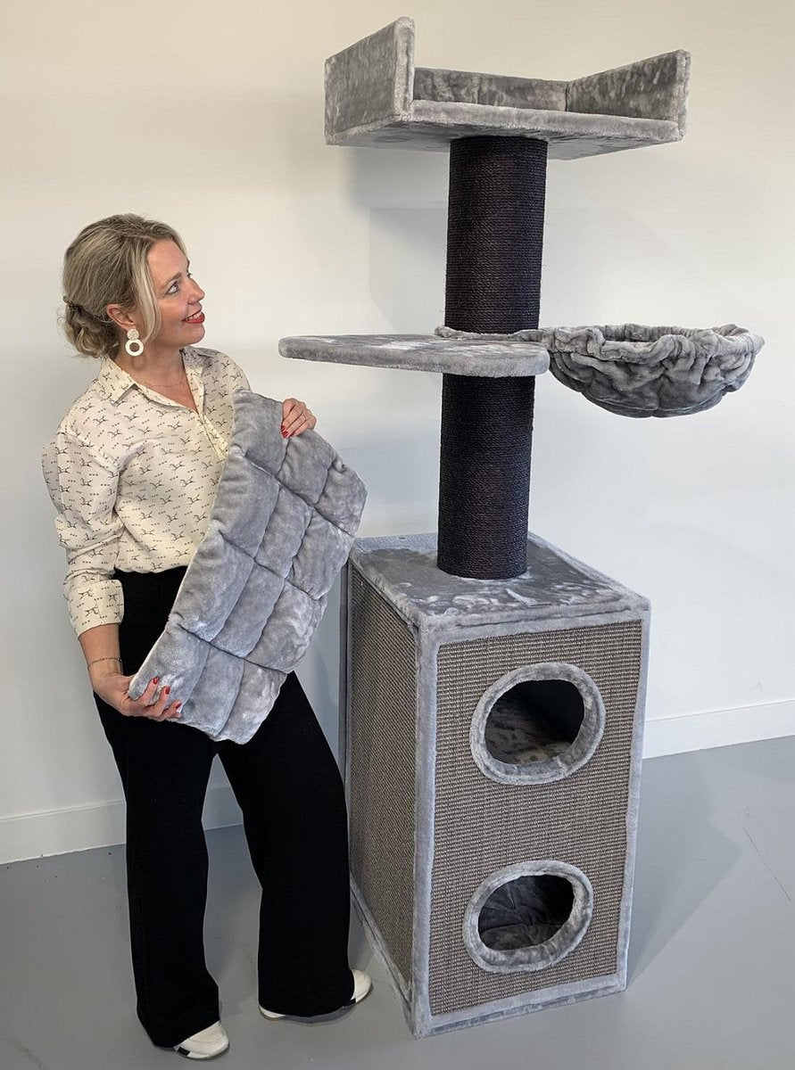 Krabpaal voor grote katten  Maine Coon Tower Box Comfort Blackline Light Grey