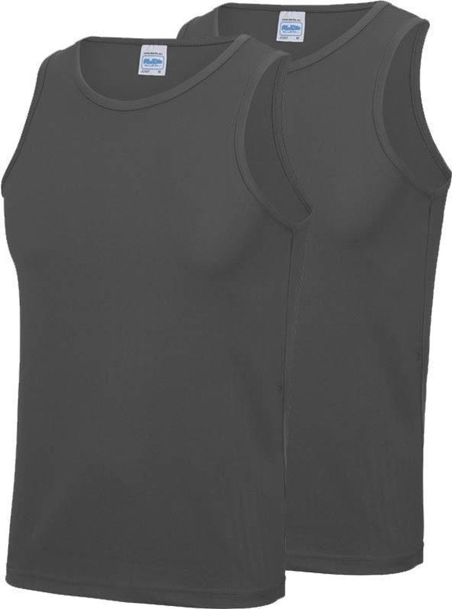 2-Pack Maat S - Sport singlets/hemden grijs voor heren - Hardloopshirts/sportshirts - Sporten/hardlopen/fitness/bodybuilding - Sportkleding top grijs voor mannen
