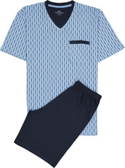 Gotzburg heren shortama - V-hals - lichtblauw met blauw en wit dessin -  Maat: XL