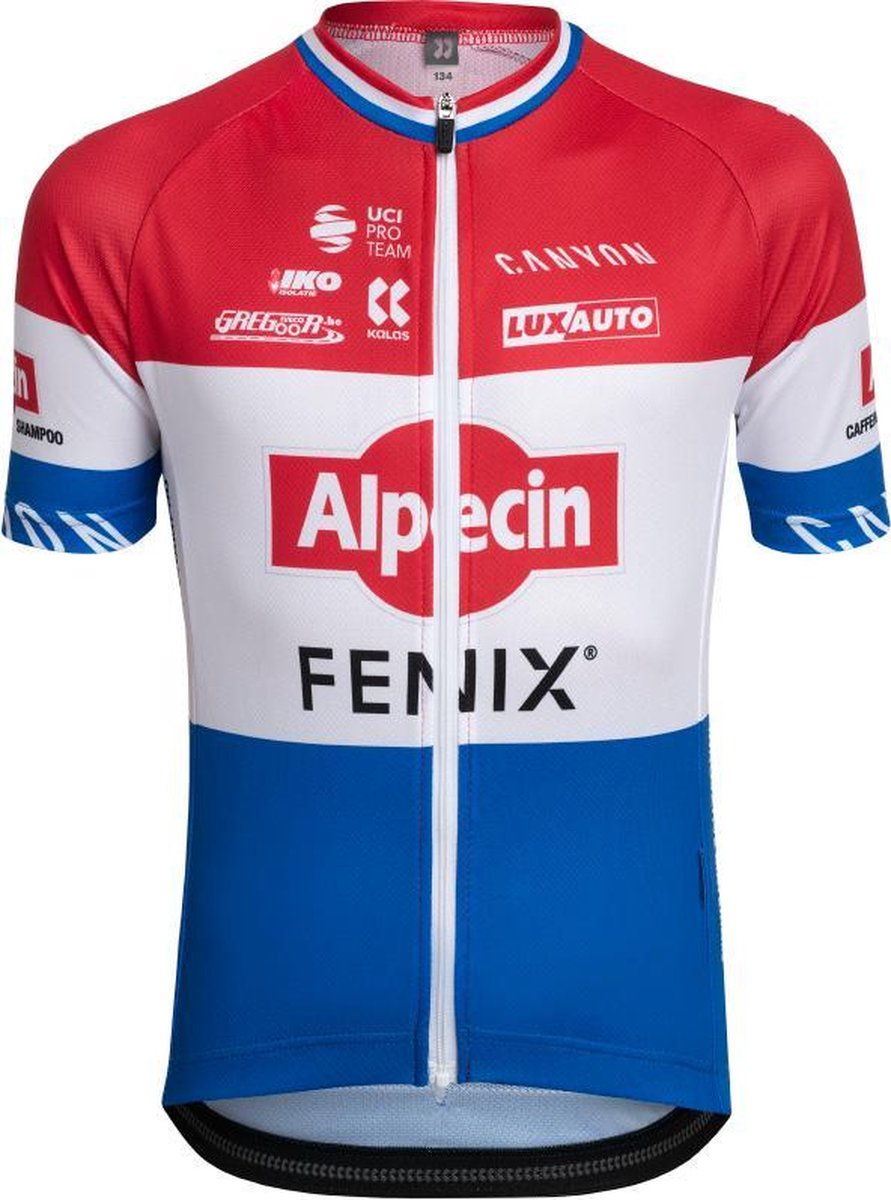 Kids Fietstrui Alpecin Fenix Kalas Kampioen Nederland Mathieu van der poel Maat 110