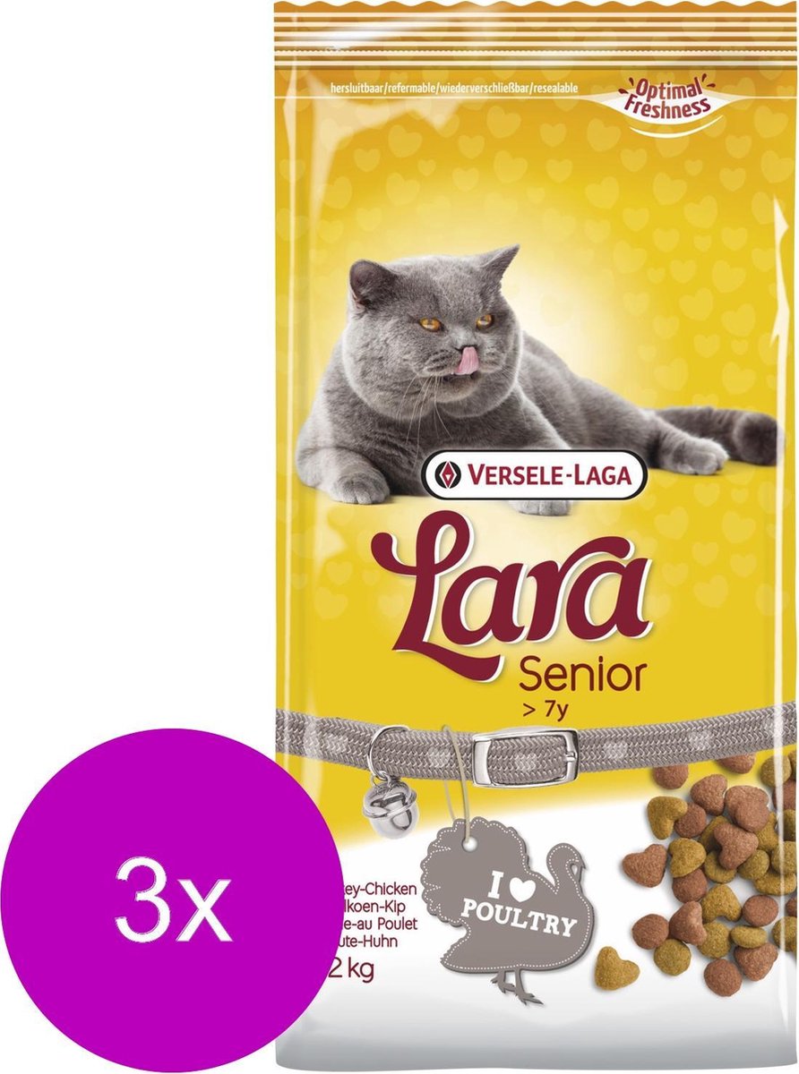 Lara Senior Kalkoen&Kip - Kattenvoer - 3 x 2 kg