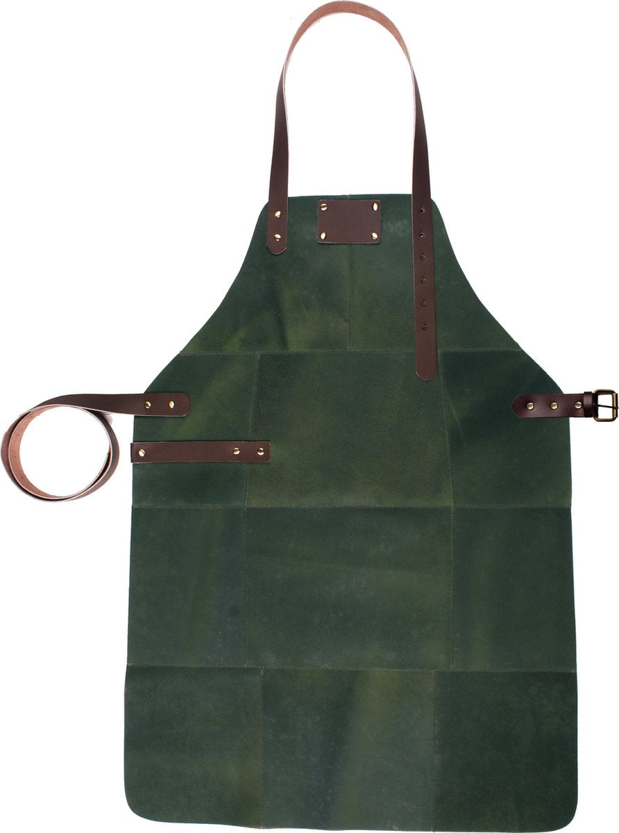 BBQ Schort - Leer - 81x56cm - Army-groen