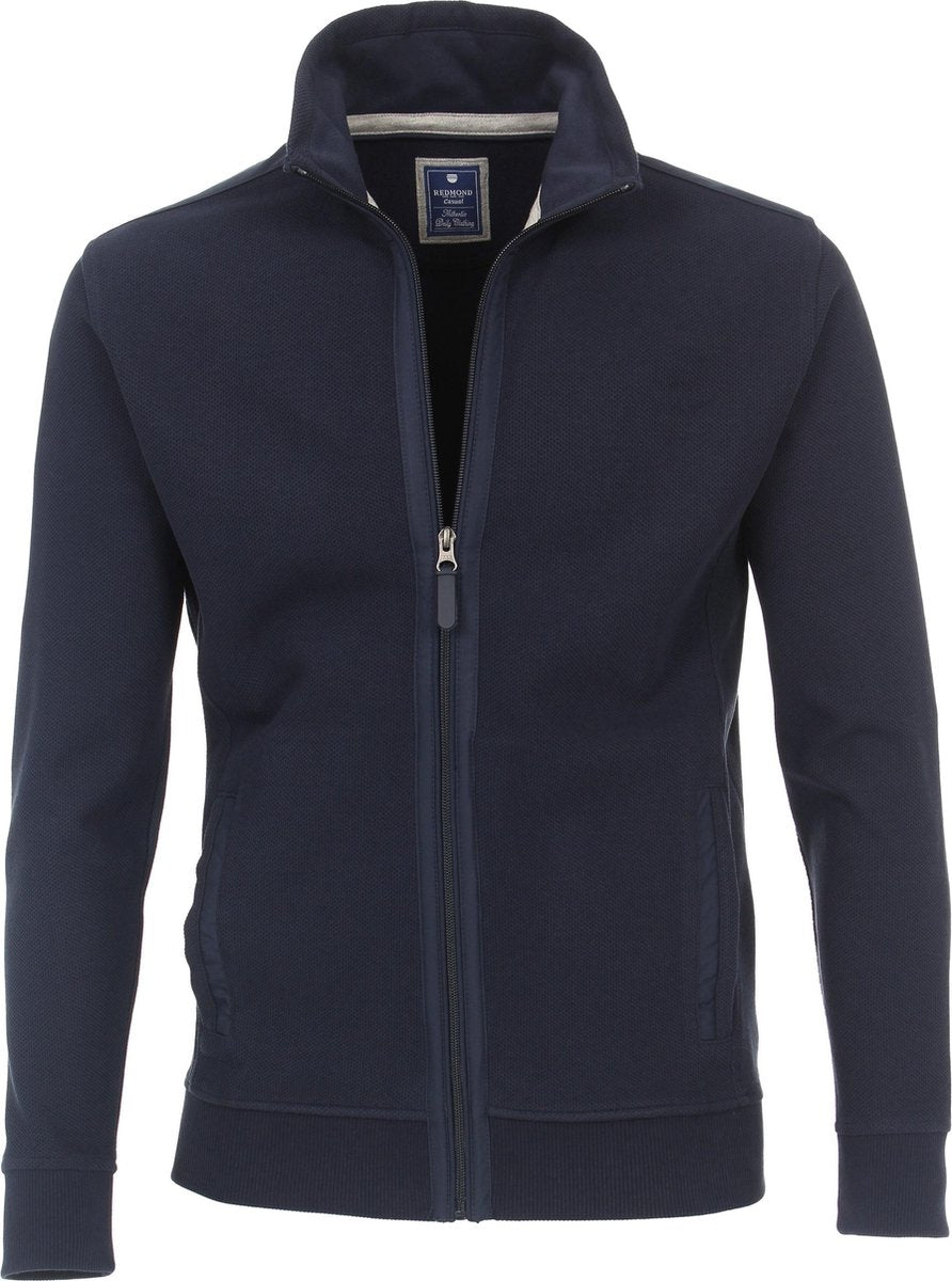 Redmond heren vest katoen - met rits - donkerblauw structuur -  Maat: 3XL