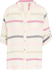 Cassis - Blouse in gestreept linnen - Roze