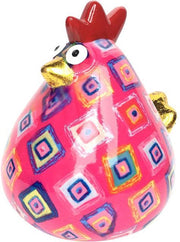 Pomme-pidou spaarpot kip "Matilda" M roze met ruitjes
