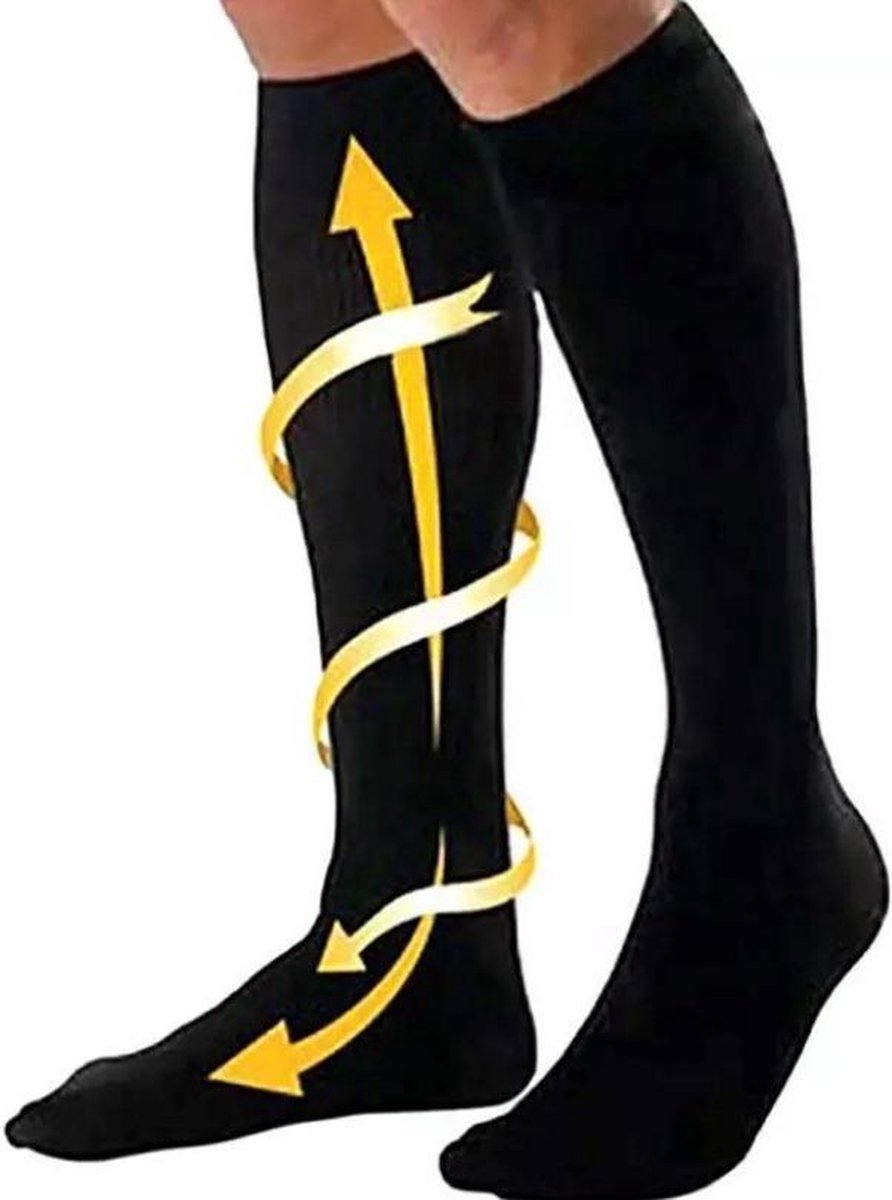 Compressiekousen / steunkousen / Compression socks – Elastisch - zwart / Sportsokken / Reissokken – Heren/Dames/Unisex – Running/Travel socks / gesloten – maat XXL (45-49)