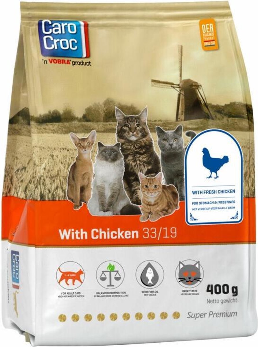 6x CaroCroc Kat 33/19 Kip Kattenvoer 400 gr