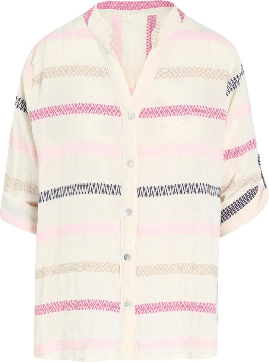 Cassis - Blouse in gestreept linnen - Roze