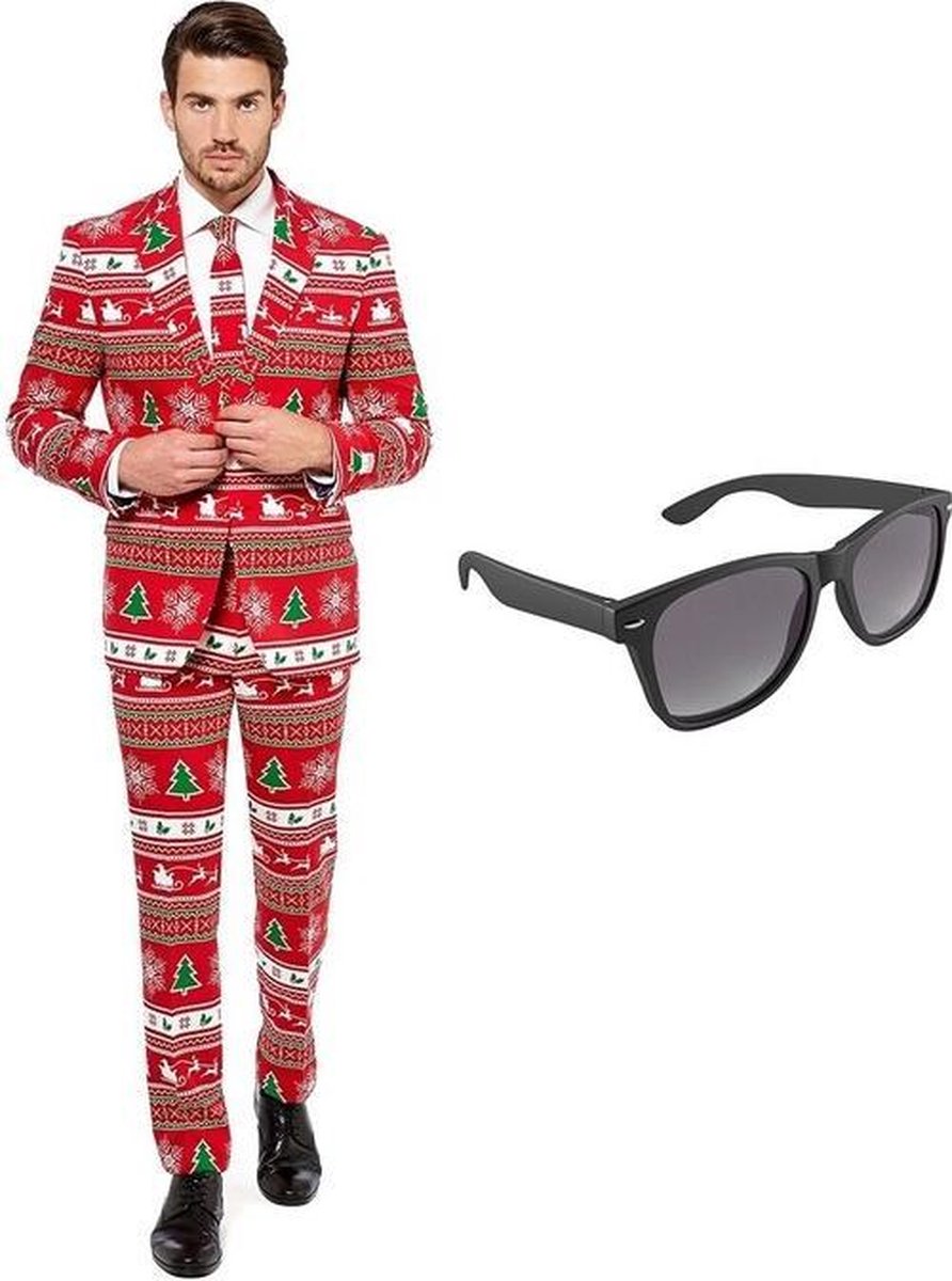 Kerstboom print heren kostuum / pak - maat 52 (XL) met gratis zonnebril