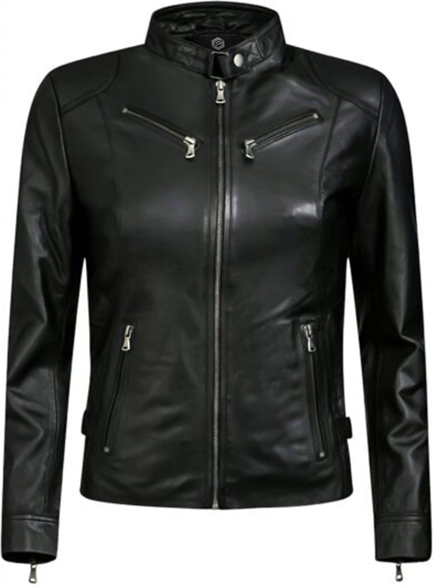 GILL'S LOLITA BLACK - Dames Leren Jas - Biker Jack - 100% Lamsleer - Zwart