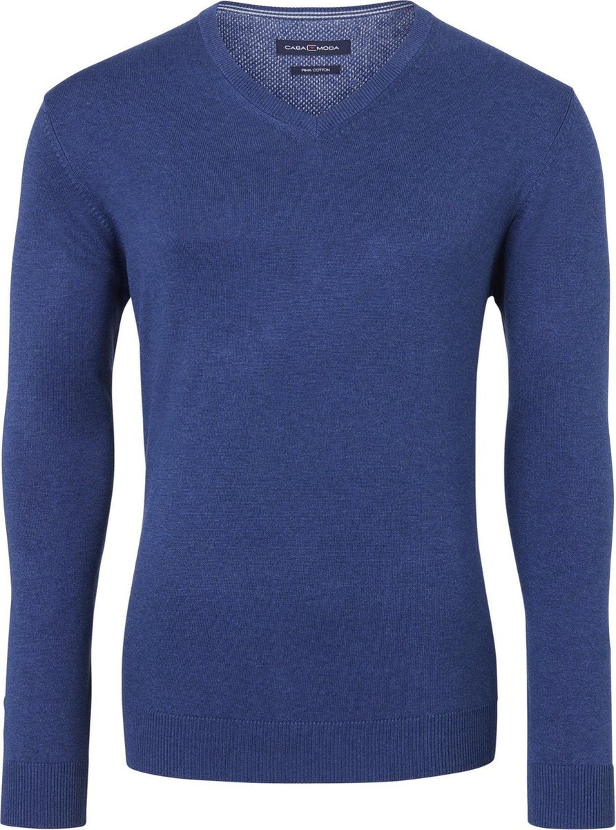 Casa Moda heren trui katoen - V-hals - koningsblauw -  Maat XXXL