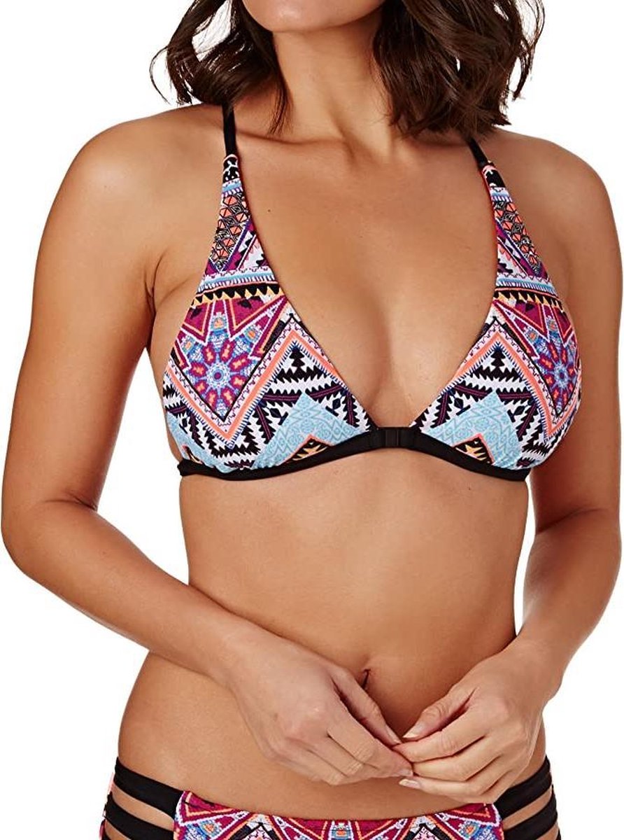 Seafolly Sahara Nights Longline - Dames Sexy Triangel Bikinitopje - Paisley Print - Zwart/ Oranje - Maat 36 (S)