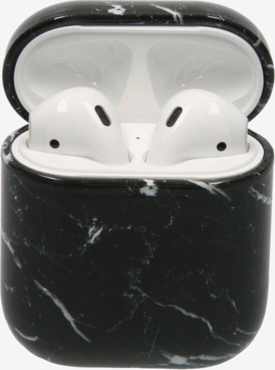 AirPods Marmer Case Cover - Beschermhoes - Zwart - Marmer AirPods Hoesje - Geschikt voor Apple AirPods 1 en 2