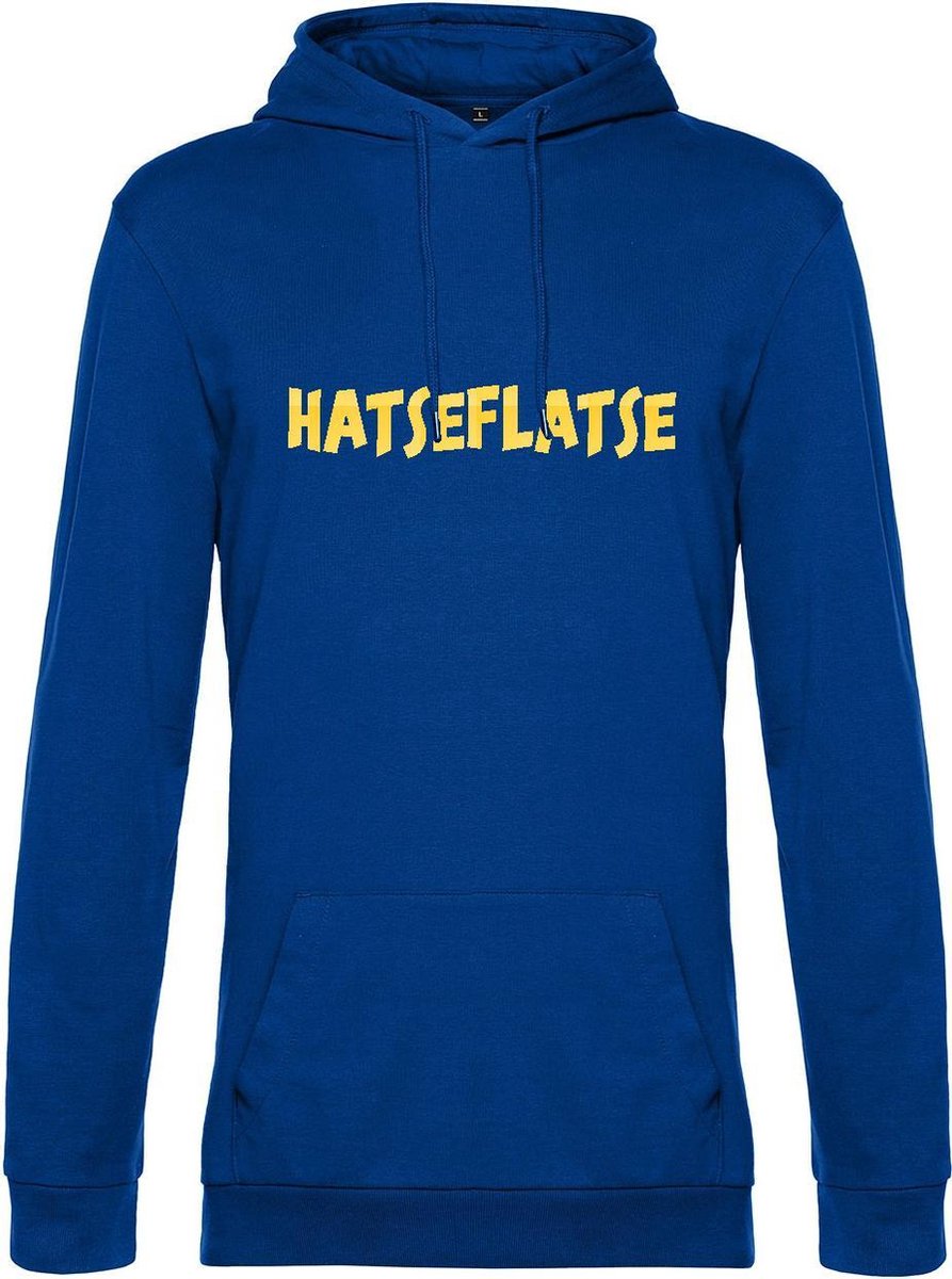 Hoodie met opdruk “Hatseflatse” - Blauwe hoodie met gele opdruk – Trui met Hatseflats - Goede pasvorm