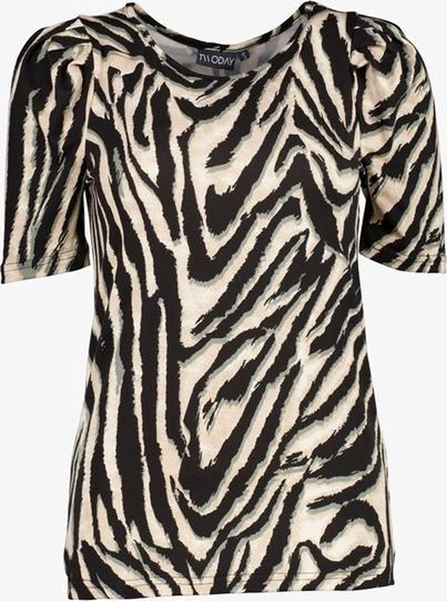 TwoDay dames T-shirt met zebraprint - Zwart - Maat S