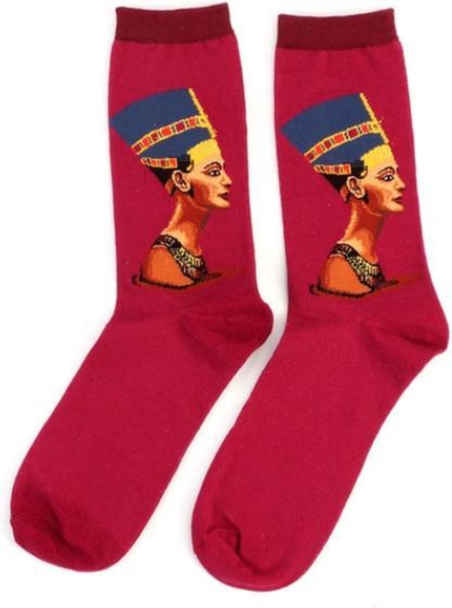 Fun sokken met Nefertiti de koningin van Toetanchamon -rood-  (30134)