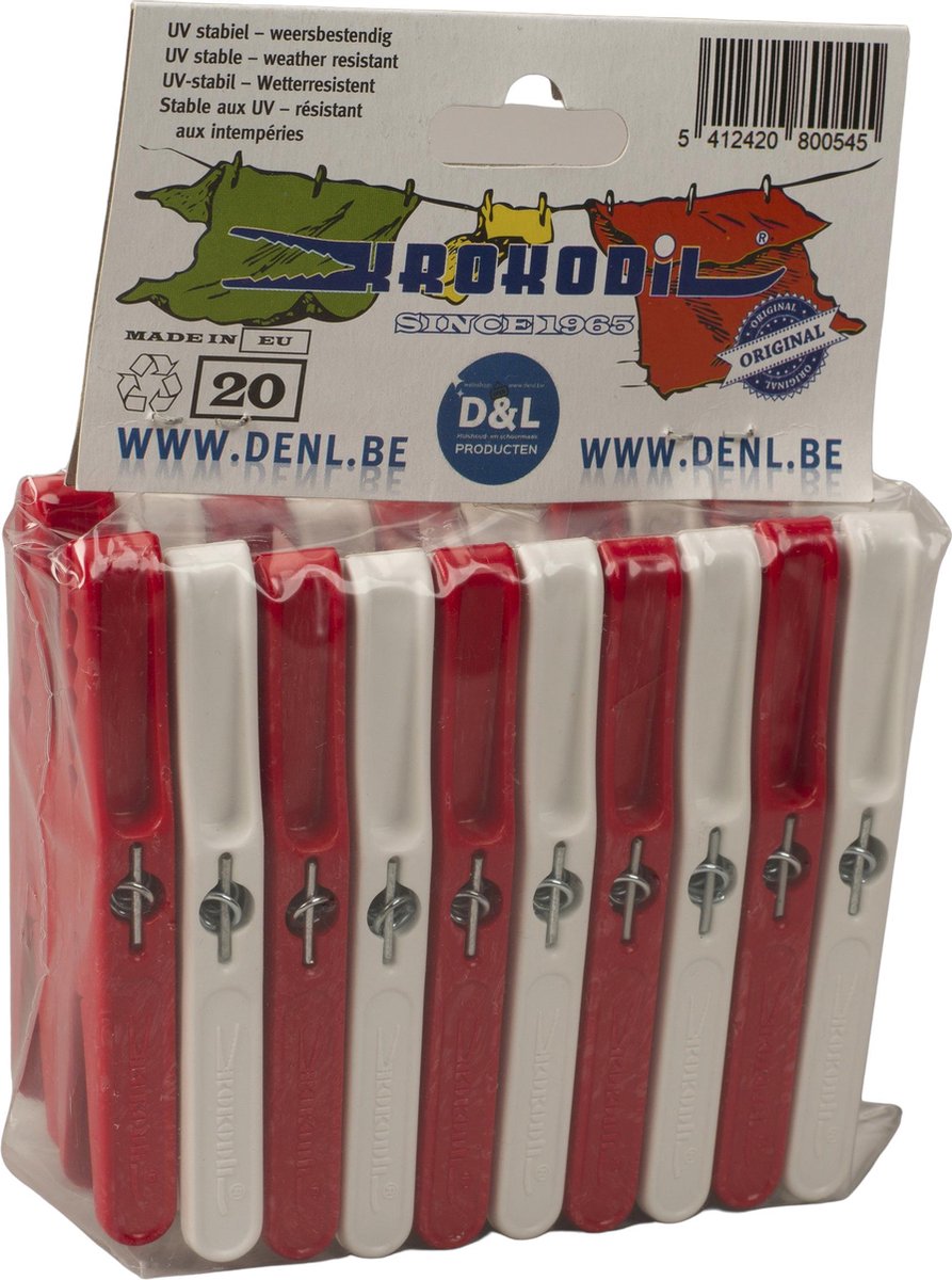 Krokodil Wasklemmen/Wasknijpers - 20 Stuks - Rood/Wit