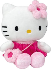 Pluche Hello Kitty knuffel in fuchsia jurkje 15 cm