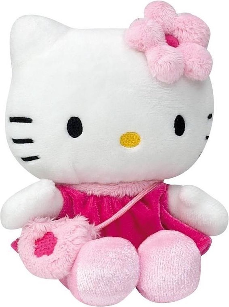 Pluche Hello Kitty knuffel in fuchsia jurkje 15 cm
