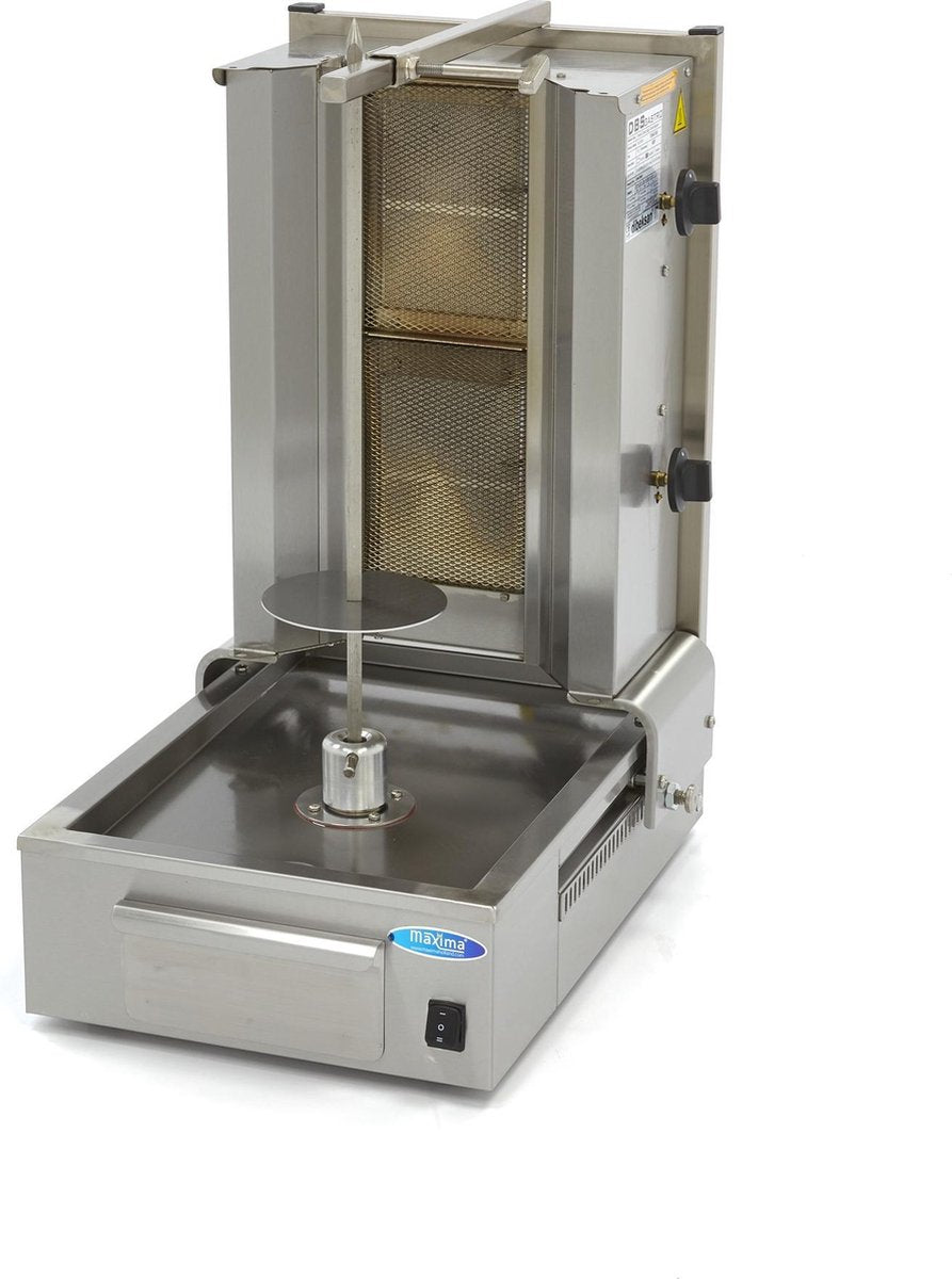 Doner Kebab / Gyros / Shoarma Grill 2 Branders - Gas - RVS - Max. 20 kg Vlees - Verstelbare Spies - Links + Rechts Draaiend - Doner Grill - Maxima