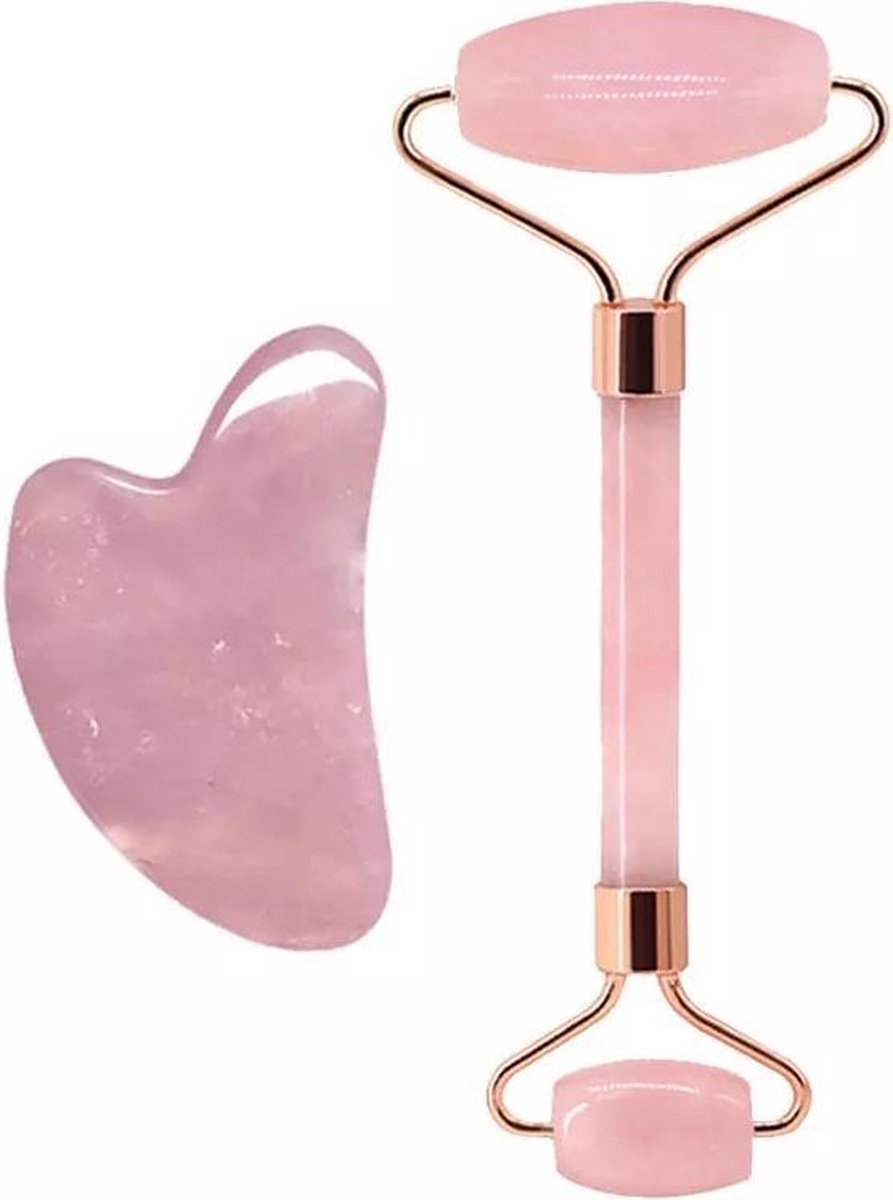 Jade Roller + Gua Sha Schraper- 100% Natuurlijke Jade steen- Face roller- Rose Quartz Roller -Gezichtsroller - gezichtsmassage roller