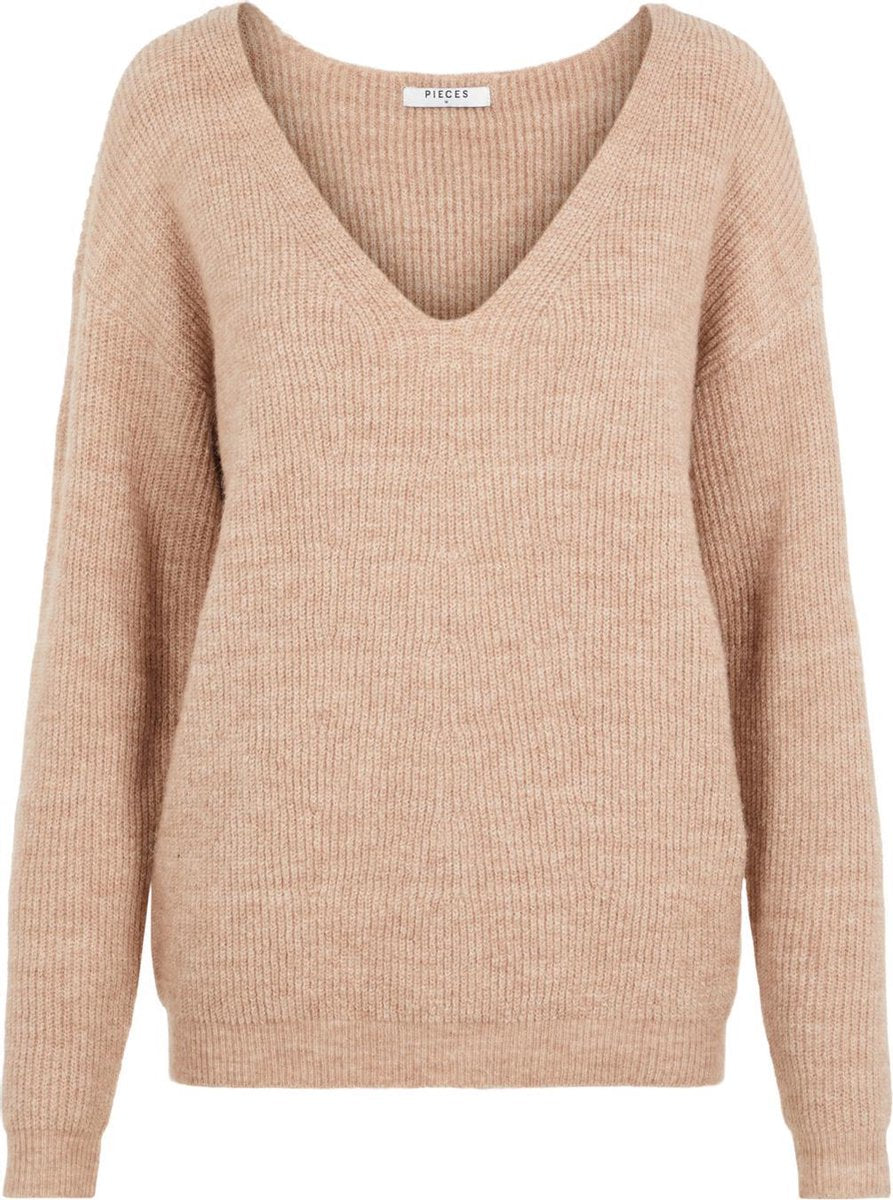 Pieces Dames 17106397
 BABETT LS V-NECK KNIT NOOS Trui Natural - Maat S
