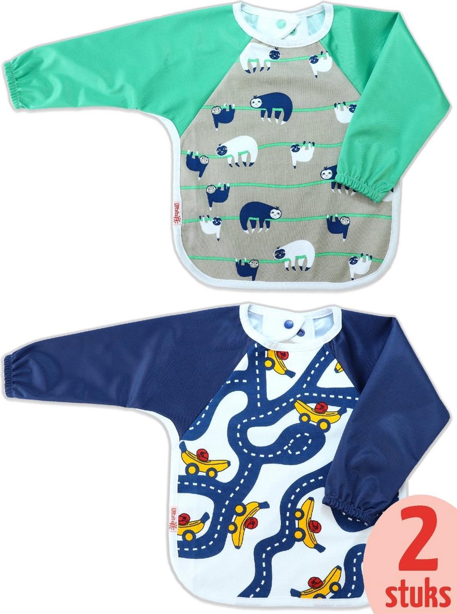 KliederZ slab met mouwen set 2 stuks | Luiaard & Bananas mouwslab baby | Jongens 8 - 24 mnd LB12