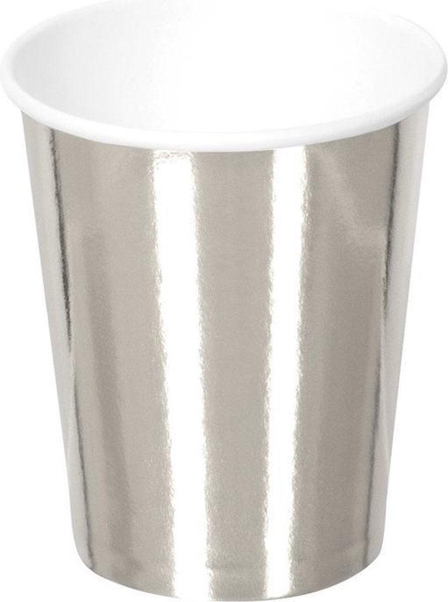 18x Zilveren feest bekertjes van karton 250 ml - Wegwerpbekers - Oud en Nieuw/verjaardag/feestje zilveren bekers