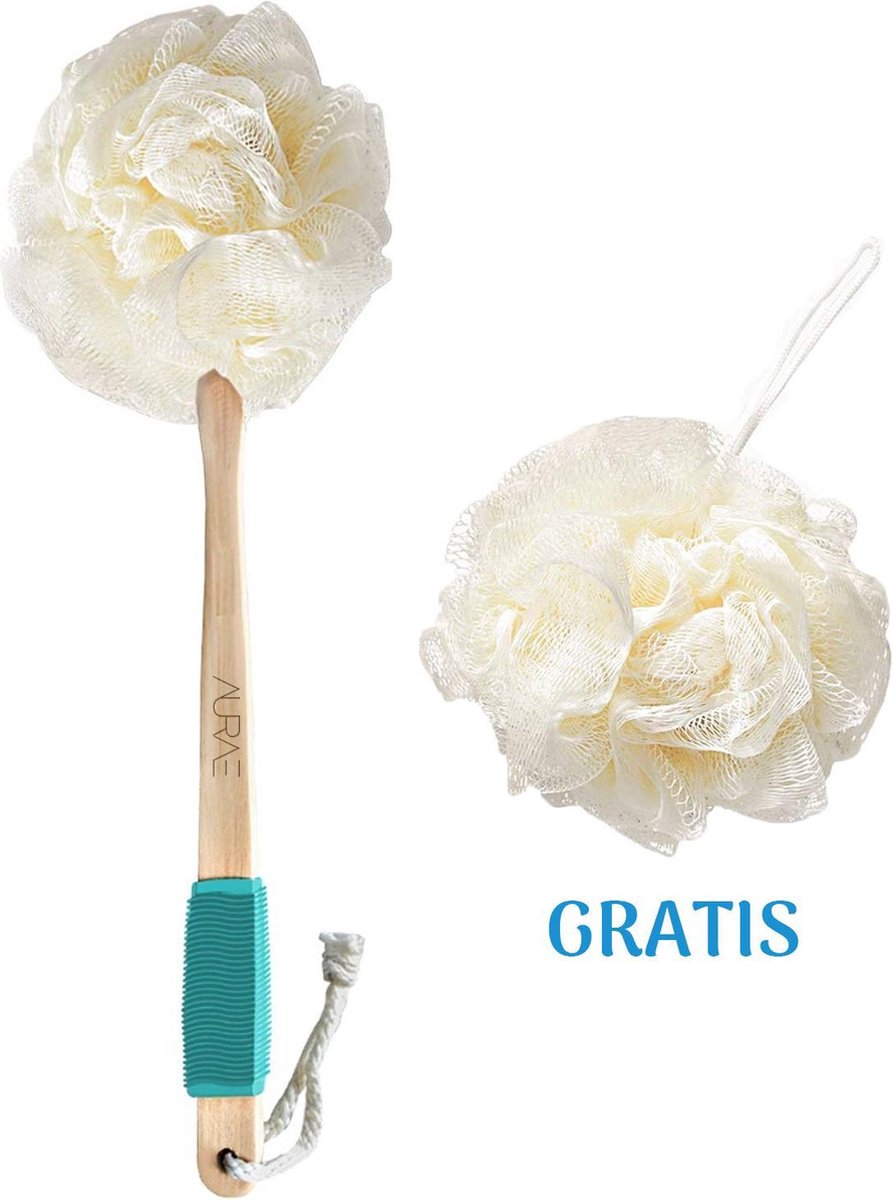 Loofah Badborstel met Steel Inclusief Extra Douche Spons Badspons Rugborstel - Massage Borstel - Douche Borstel - AURAE