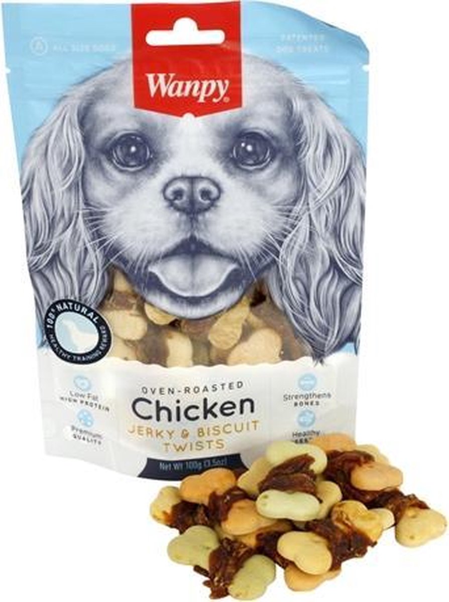 Wanpy oven-roasted chicken jerky / biscuit twists - 100 gr - 1 stuks