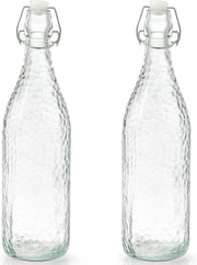 2x Glazen flessen transparant met beugeldop 1000 ml - Zeller - Keukenbenodigdheden - Woondecoratie - Tafel dekken - Koude dranken serveren/bewaren - Olie/azijn flessen - Decoratie flessen