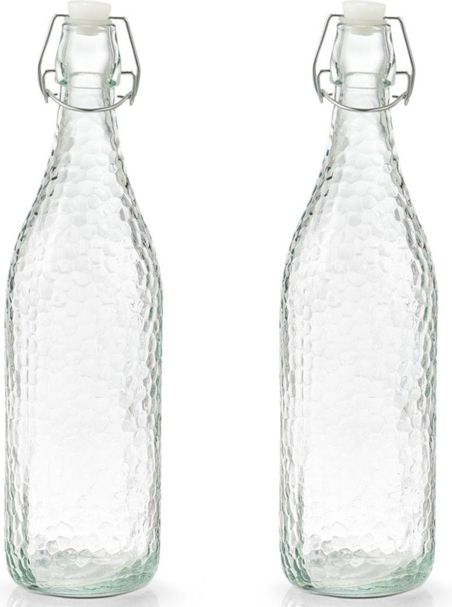 2x Glazen flessen transparant met beugeldop 1000 ml - Zeller - Keukenbenodigdheden - Woondecoratie - Tafel dekken - Koude dranken serveren/bewaren - Olie/azijn flessen - Decoratie flessen