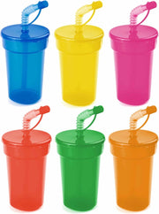 Set van 12x stuks afsluitbare kunststof drinkbekers 400 ml met rietje - 2x per kleuren groen
