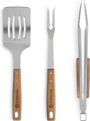 Burnhard BBQ Gereedschap - Acaciahout roestvrijstalen Grillbestek-Set 3-delig