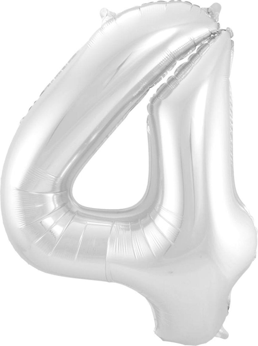 Ballon Cijfer 4 Jaar Zilver 70Cm Verjaardag Feestversiering Met Rietje