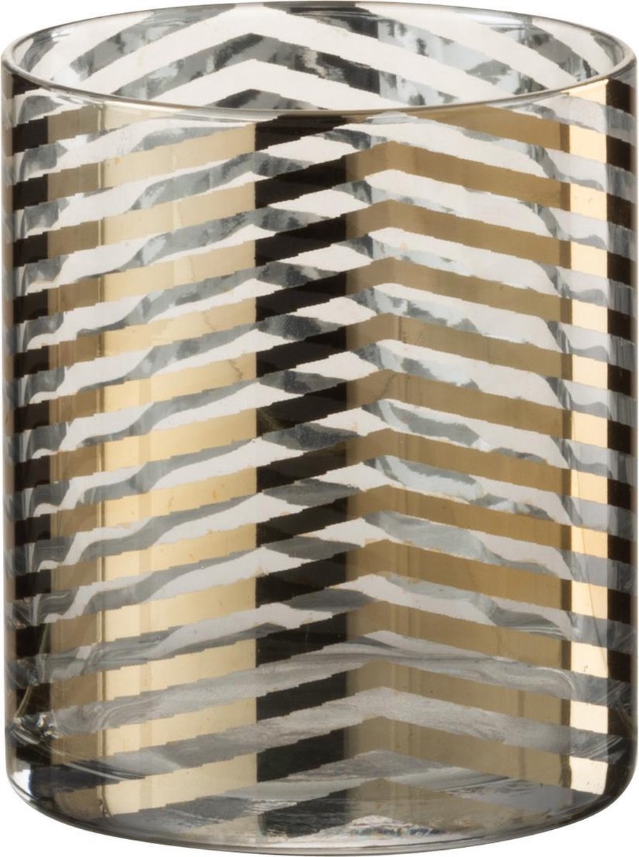J-Line Windlicht Streep Glas Goud/Transparant Small