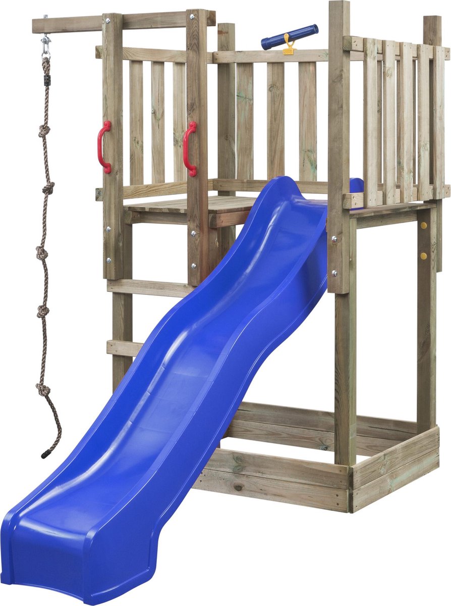 Swing King speeltoren hout met glijbaan Mario 104cm - blauw