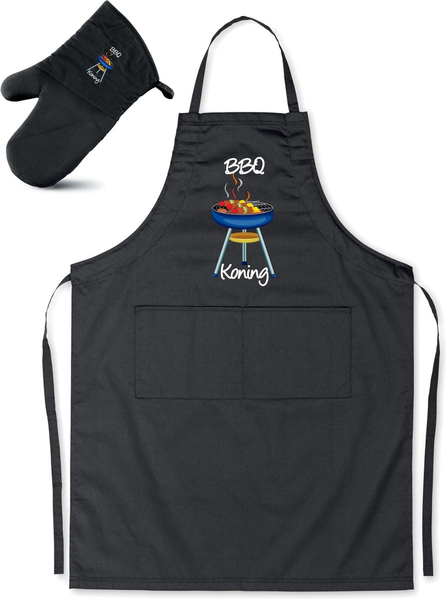 Mijncadeautje - Luxe Barbecue schort - BBQ koning - zwart - gratis BBQ- handschoen