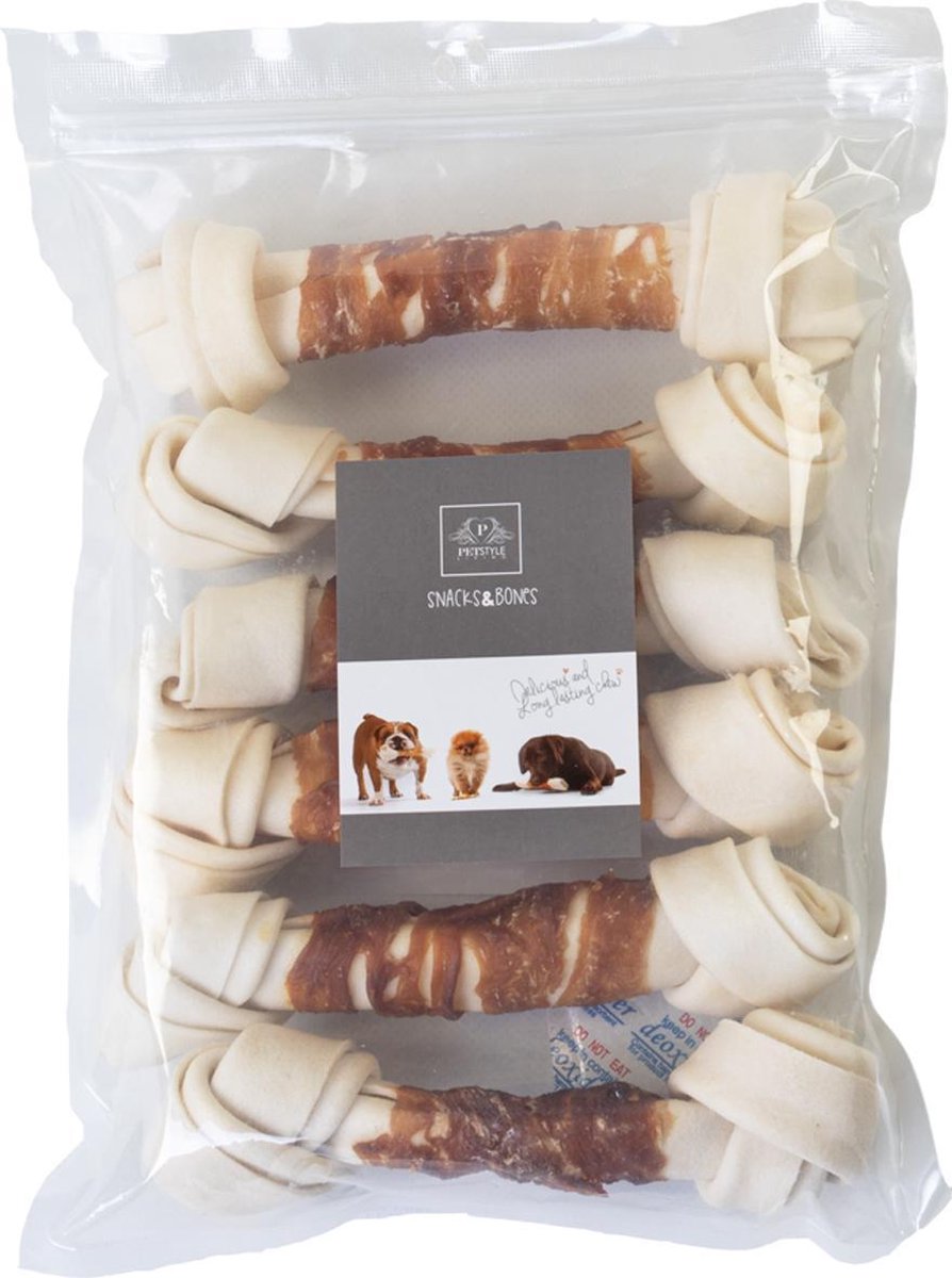 Petstyleliving - Geknoopt bot met eend 20-21cm - 6 Stuks - Hondensnack