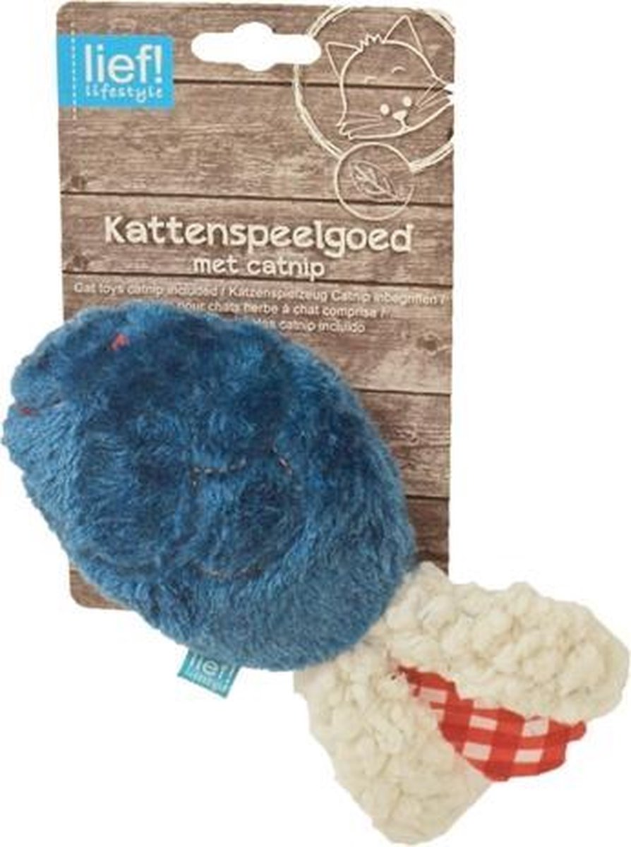 Lief! Kattenspeelgoed - Wrestling Vis Uni Met Catnip Blauw/Wit/Rood - 18X9X5 CM